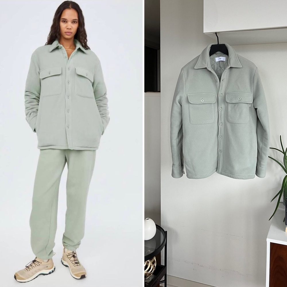 Aritzia Tna Polar Shirt Sage Green Utility Fleece Oversized Warm Cozy Jacket 1